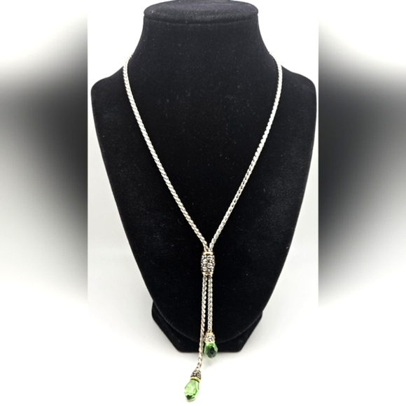 Jewelry - Stunning Silver Gold Green Briolette Teardrop Y Lariat Style Necklace